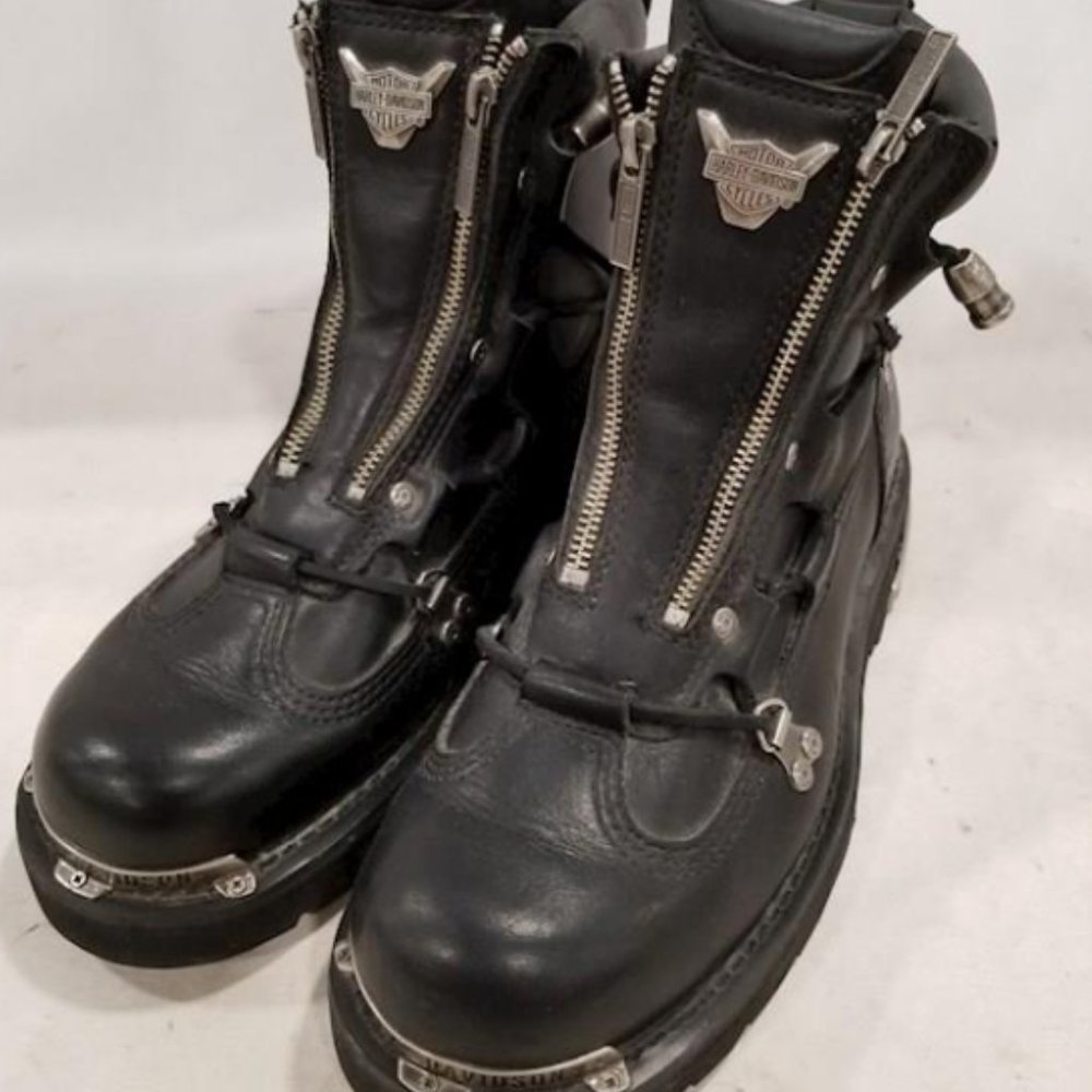 VTG Harley Davidson Boots Size 8 1/2 Womens Double Zip 81680 Black Leather Flaw